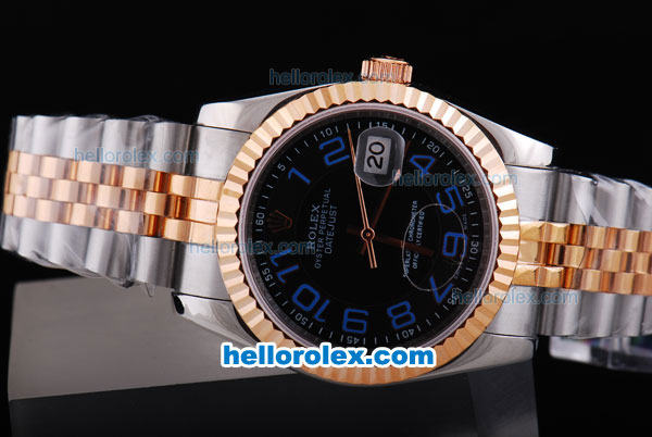 Rolex Datejust Oyster Perpetual Automatic Two Tone with Black Dial,Blue Marking and Rose Gold Bezel - Click Image to Close